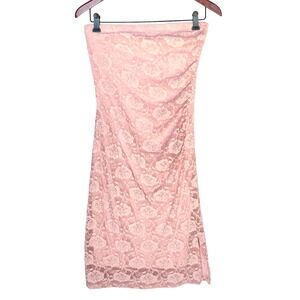 Sheer Floral Lace‎ Overlay Mauve Soft Girl Strapless Mini Tube Top Opera Dress L
